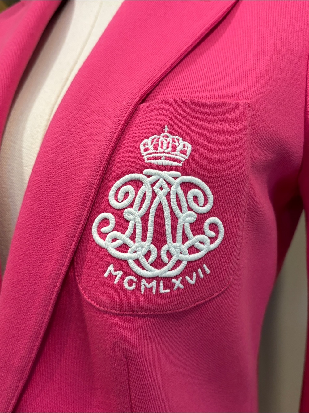 Vintage Ralph Lauren Sport Bright Pink Cotton Blazer Jacket with Crest 4 *As-Is* - Picture 3 of 16